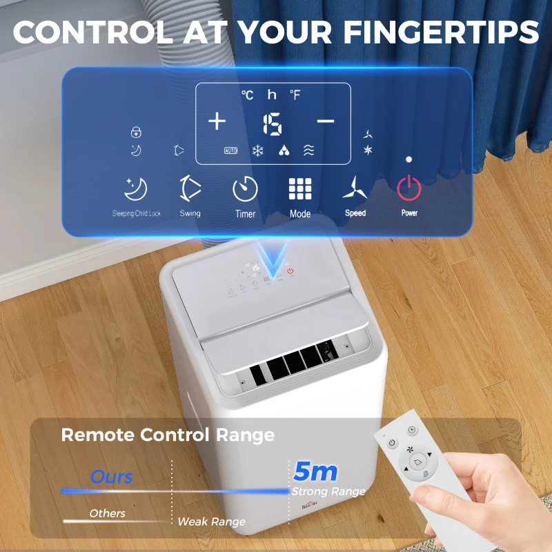 HOMCOM 12,000 BTU 5-in-1 Mobile Air Conditioner, 35m² Radius - White