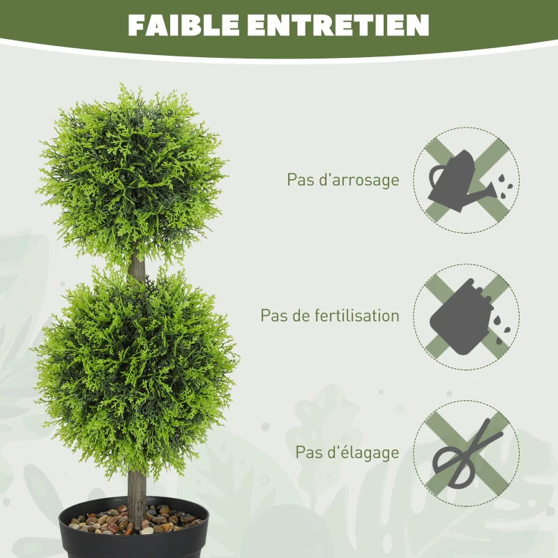 HOMCOM Lot de 2 plantes artificielles décoratives, boules de buis artificiel 60 cm avec pot, plastique, vert