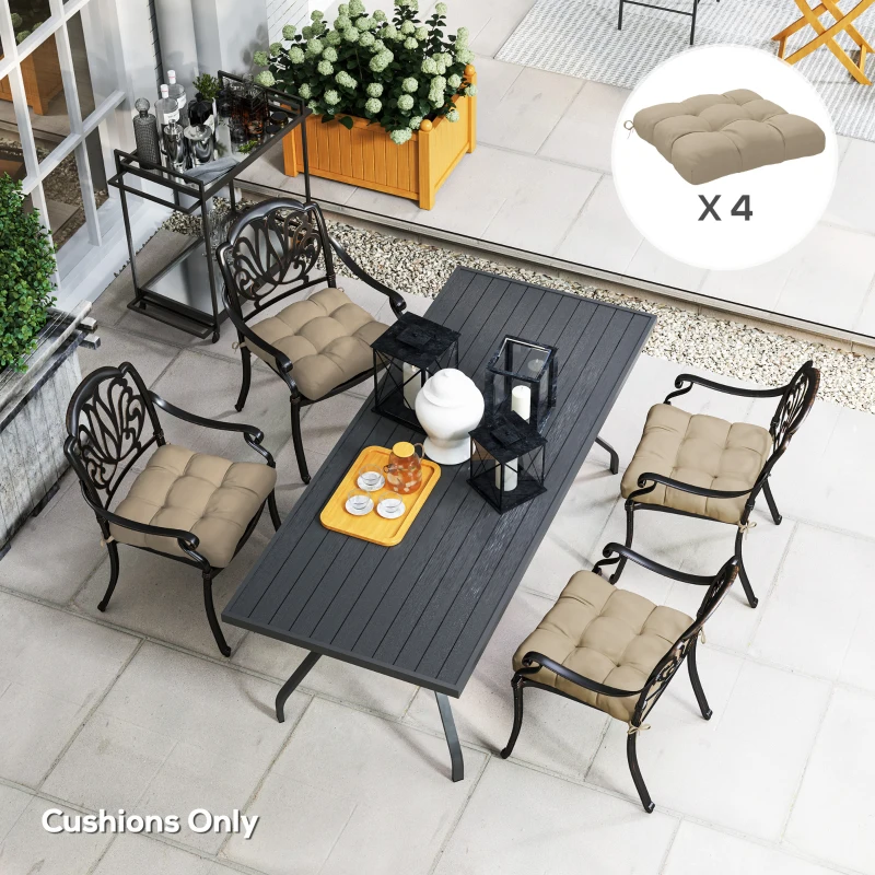 Outsunny Set di Cuscini per Sedie da Pranzo e Giardino Impermeabili e Anti-UV con 2 Laccetti di Fissaggio 48x48x10 cm Cachi