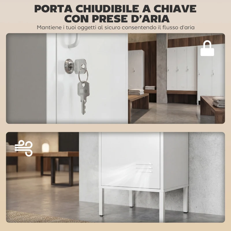 HOMCOM Armadio Metallico con Porta Chiudibile, Portanome e Asta Appendiabiti, 40x40x179 cm, Bianco