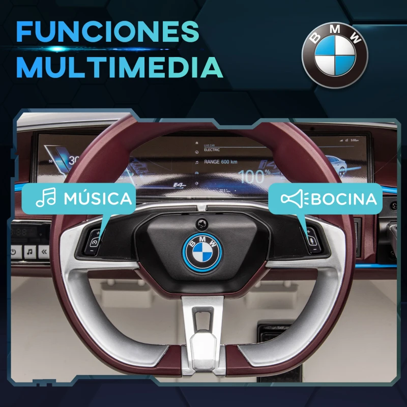 HOMCOM Coche Eléctrico para Niños 37-72 Meses Autorización BMW I4 con Control Remoto y Cinturón de Seguridad 115x67x45cm Blanco