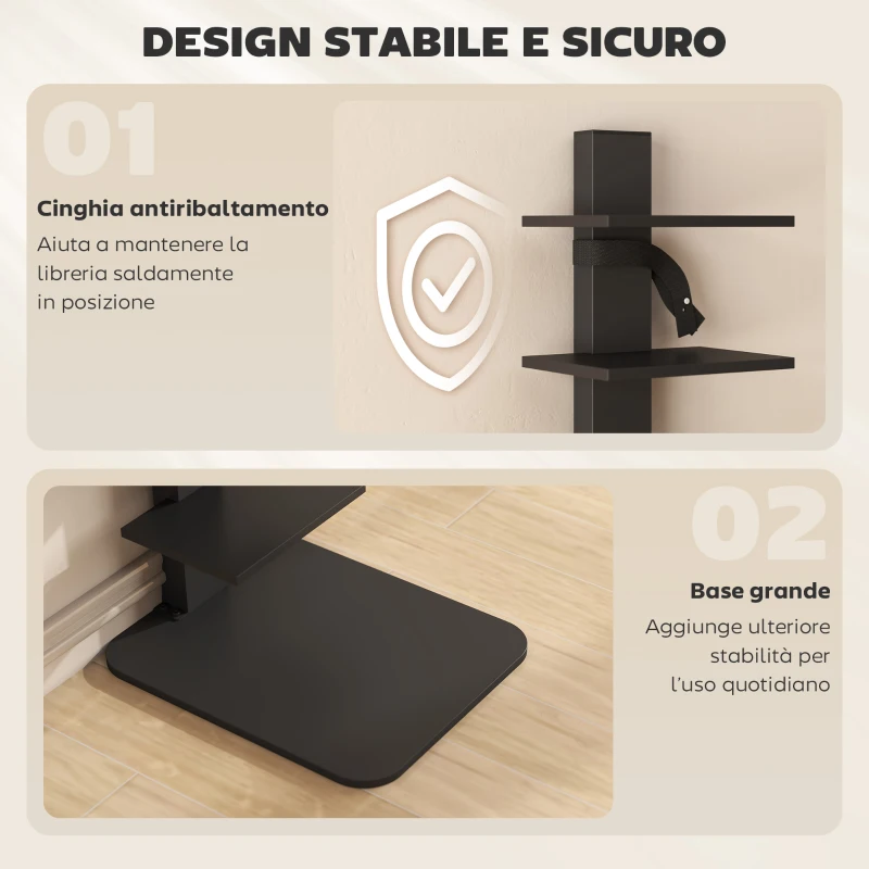 HOMCOM Libreria Moderna Alta a 11 Ripiani Salvaspazio in Stile Industriale, 34.5x41.5x163.5 cm, Nero