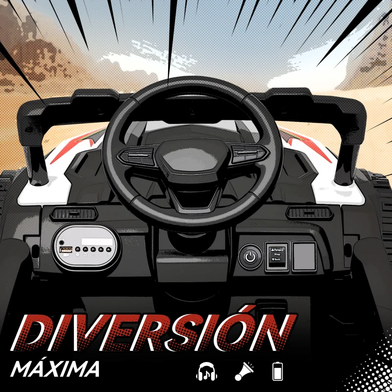 AIYAPLAY Coche Eléctrico para Niños 12V con 2 Motores Control Remoto 2,4G Suspensión Trasera Faros Música Blanco