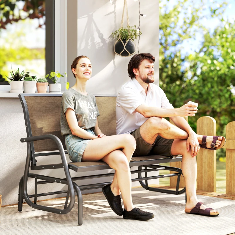 Outsunny Banca Tip Leagan 2 Locuri din Metal, Negru, 123x70x87 cm