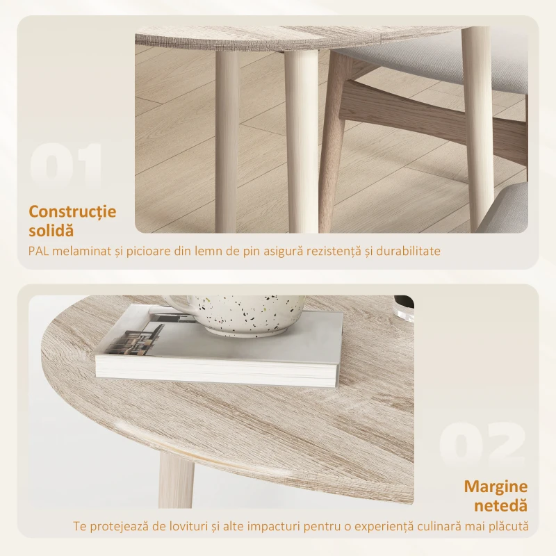 Homcom Masa Plianta Rotunda – Bucatarie Mica, Design Natur