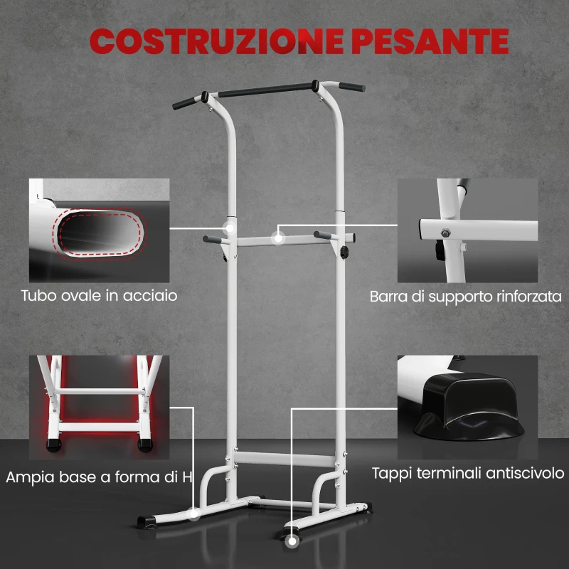 SPORTNOW Stazione Fitness con Barre per Dip e Trazioni, Altezza Regolabile 176.5-227 cm e Capacità 120 kg, Bianco