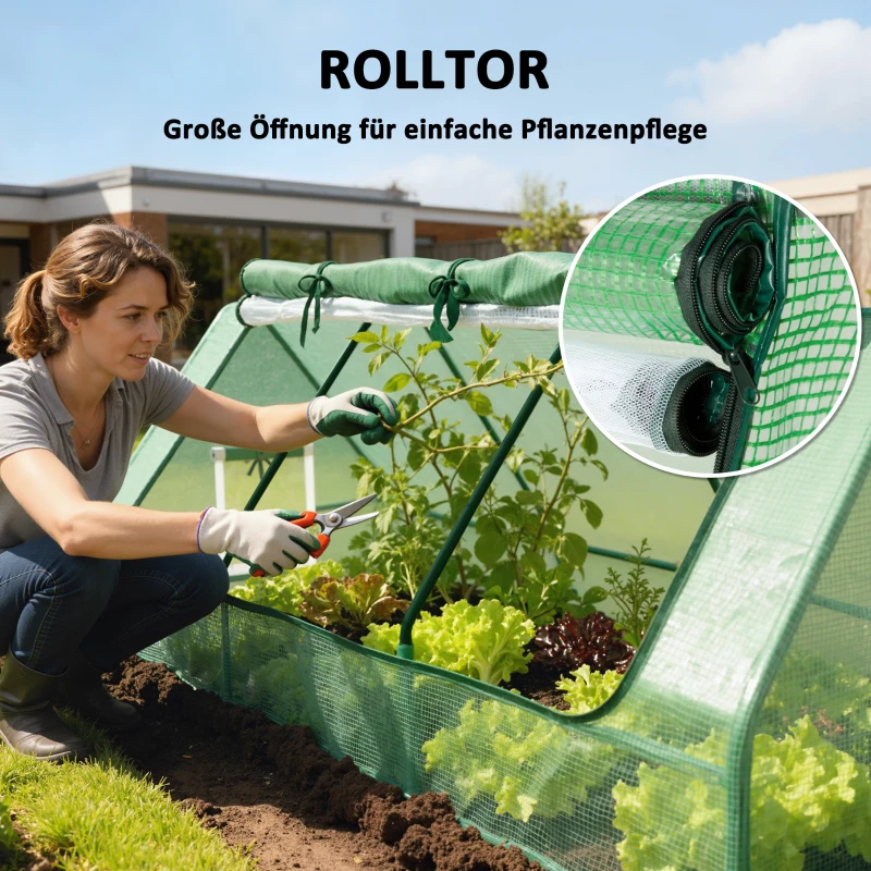 Outsunny Mini-Gewächshaus, wetterbeständig, aufrollbares Fenster, 240 cm x 90 cm x 90 cm, Grün