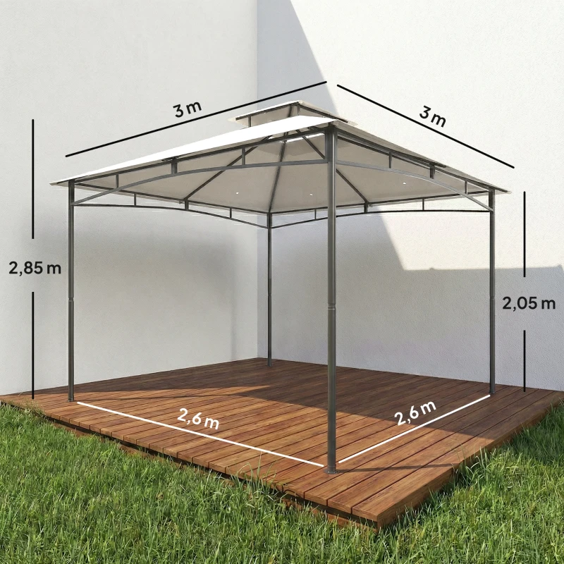 Outsunny Pavillon 3x3m Wasserdicht Stabil Winterfest Gartenpavillon mit zurückziehbar Obenrahmen Doppeldach Cremeweiß