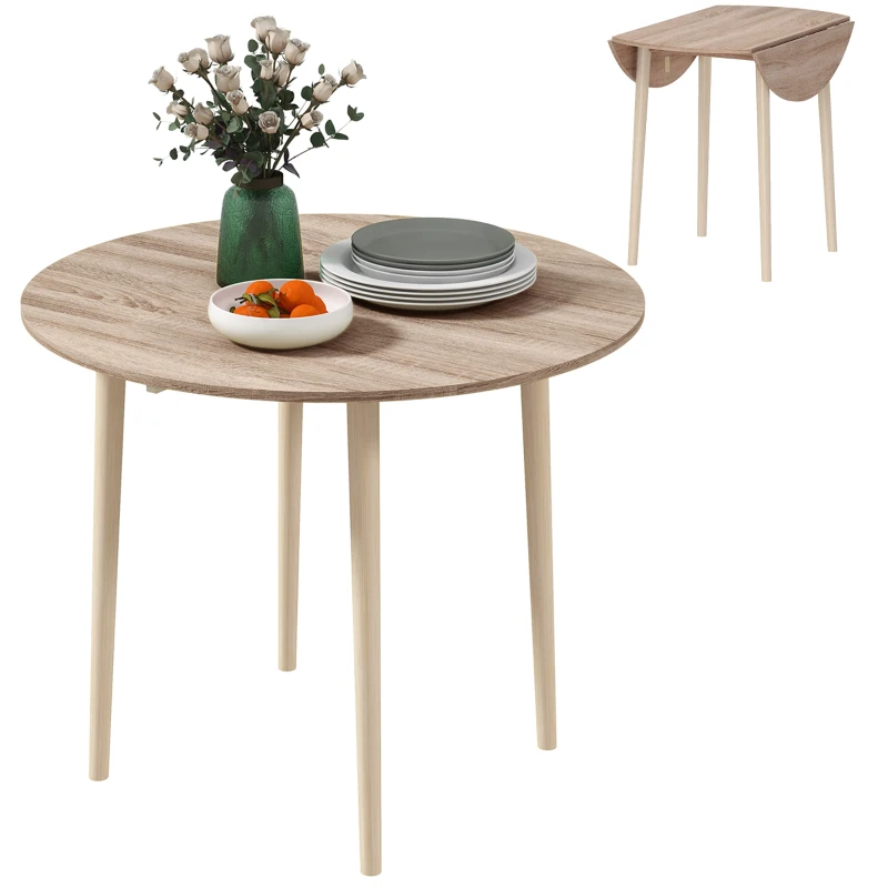 HOMCOM Table de salle à manger pliante 2 abattants - table ronde extensible - peu encombrante avec pieds en bois Ø89 x 73.5H cm