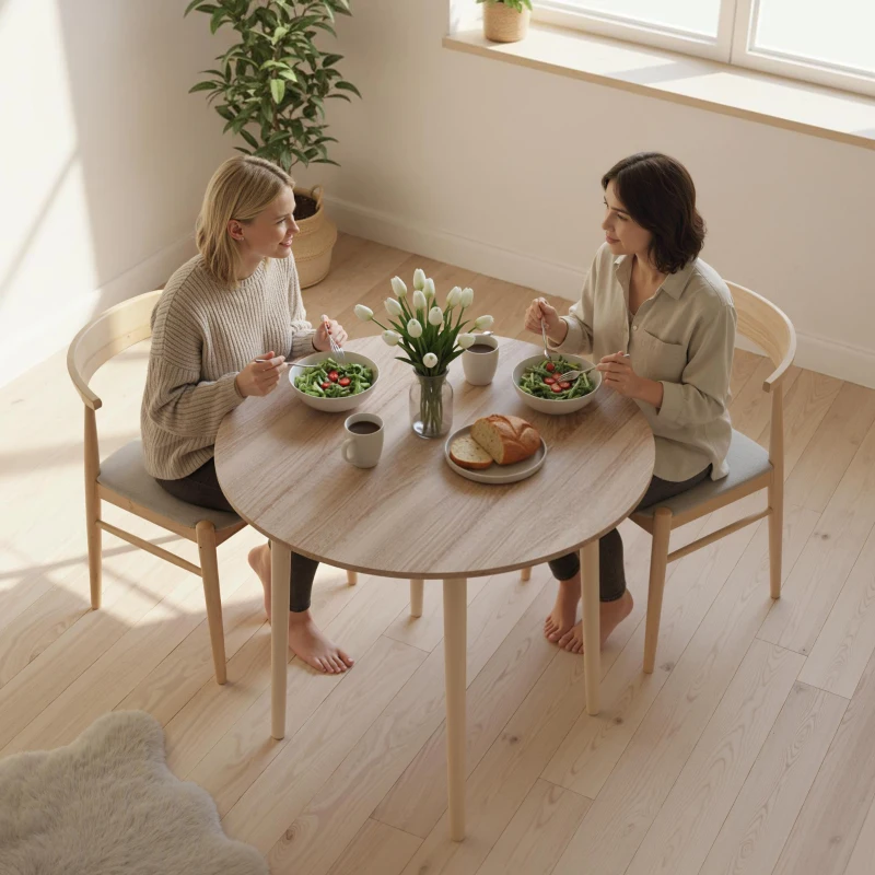 HOMCOM Folding Dining Table for 4, Round Drop Leaf Table, Modern Space Saving Small Kitchen Table with Wood Legs for Dining Room, Natural