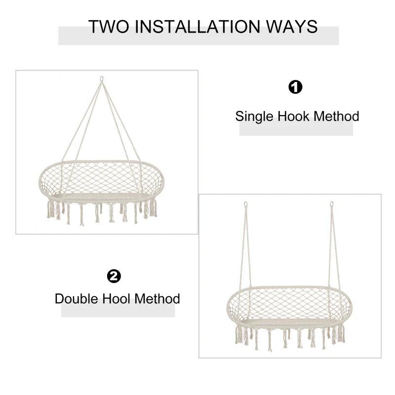 Outsunny Hängesessel Hängestuhl 2-Sitzer mit Aufhängen Deckenhaken Hängelounger Schwebeliege Doppelliege Doppellounge Lounge für 2 Personen Cremeweiß 130 x 70 x 35 cm