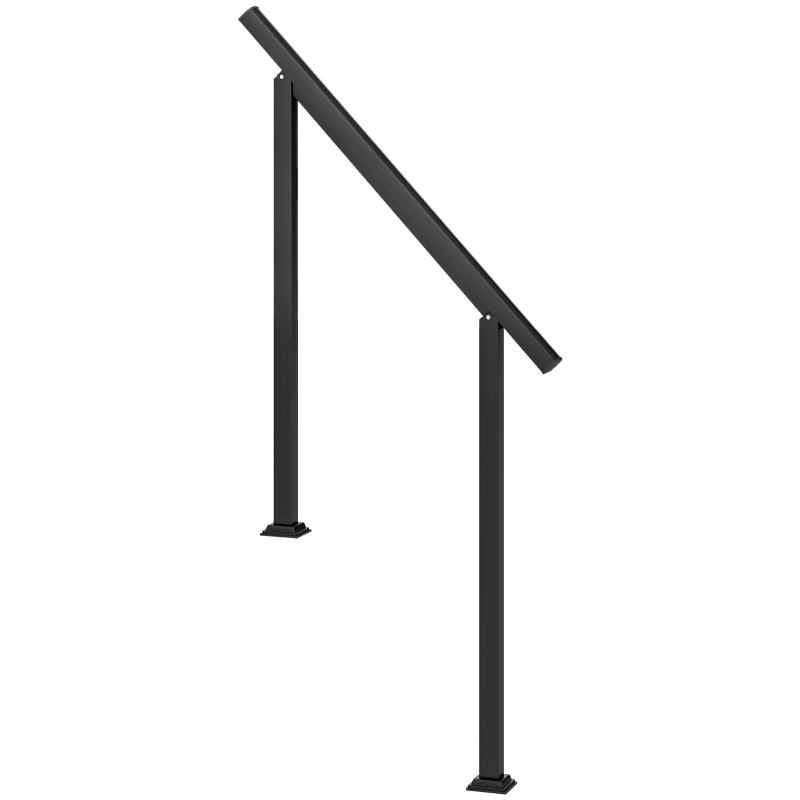Outsunny Rampa de Escada Externa para 1 a 3 Degraus Corrimão de Escada em Metal com Kit de Instalação Preto