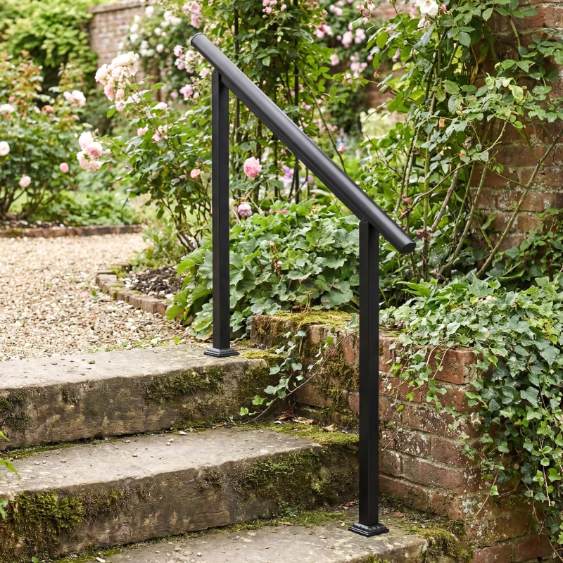Outsunny Outdoor Stair Handrail for 1-3 Steps, Metal Stair Handrail with Installation Kit, Black