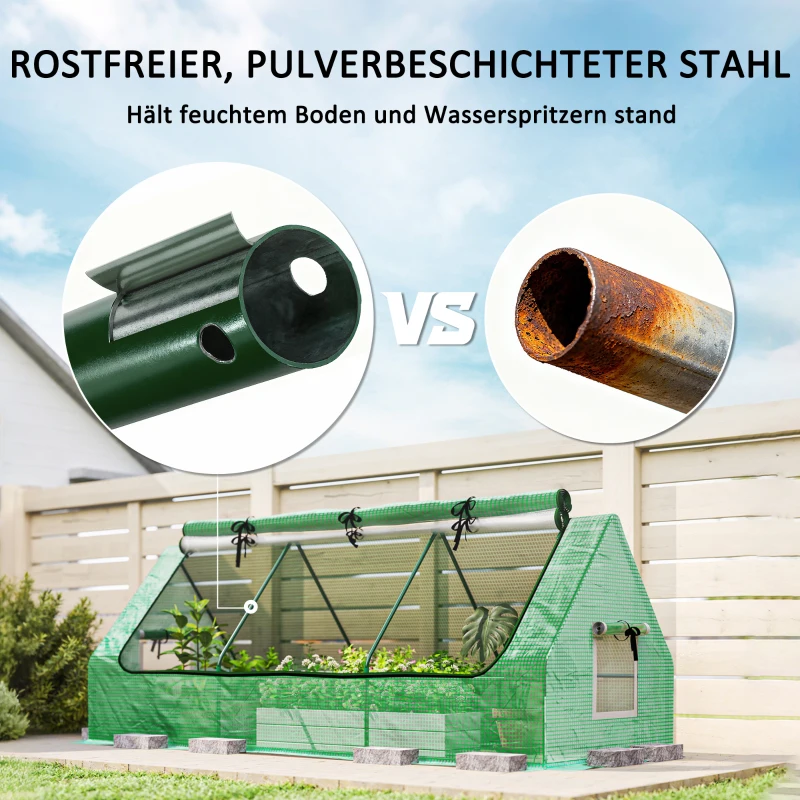 Outsunny Mini-Gewächshaus, wetterbeständig, aufrollbares Fenster, 240 cm x 90 cm x 90 cm, Grün