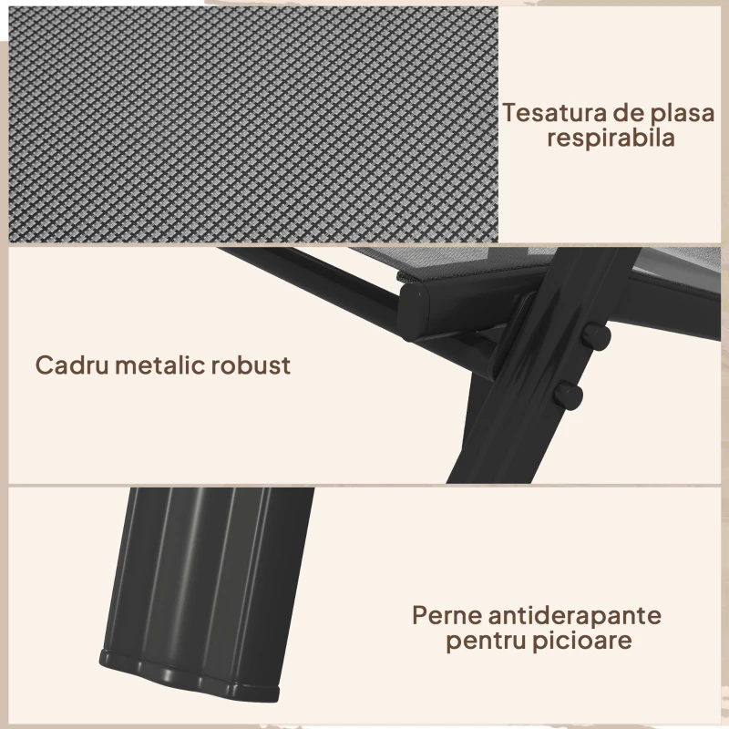 Outsunny Set 6 Piese Scaune de Gradina cu Cotiere, Scaune de Exterior Stivuibile din Metal si Tesatura Respirabila, Maro