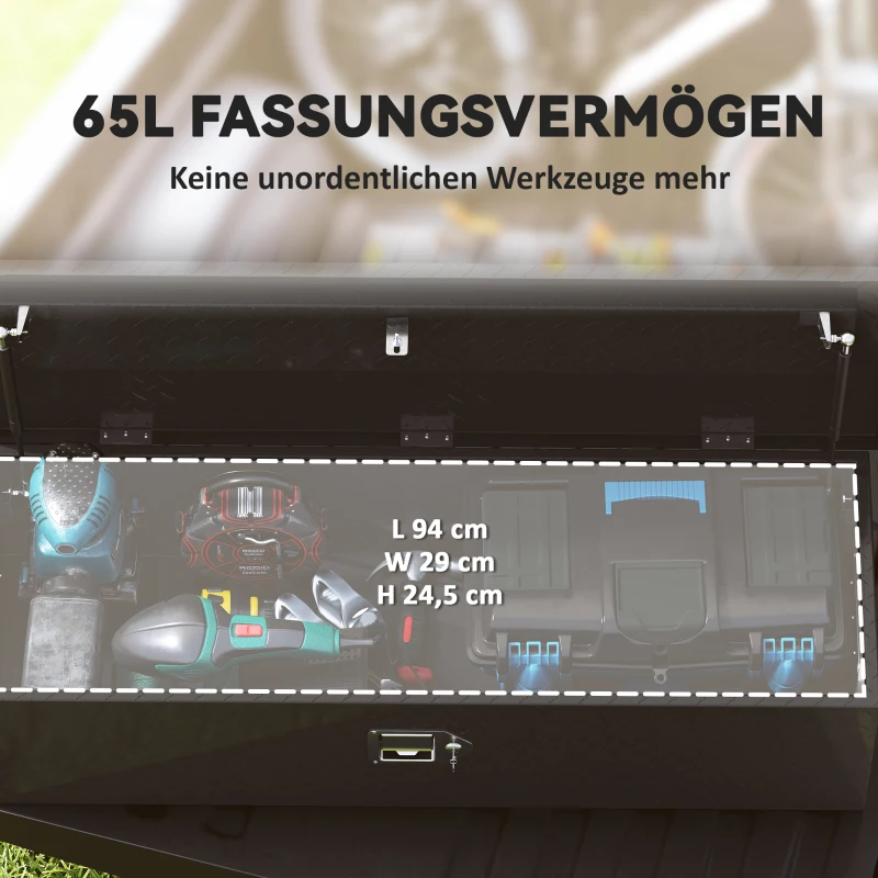 HOMCOM Stabile Aufbewahrungskiste aus Aluminium mit Seitengriffen, Schloss und Schlüsseln, Werkzeugkasten, 99 x 33 x 25,4 cm(m-5)
