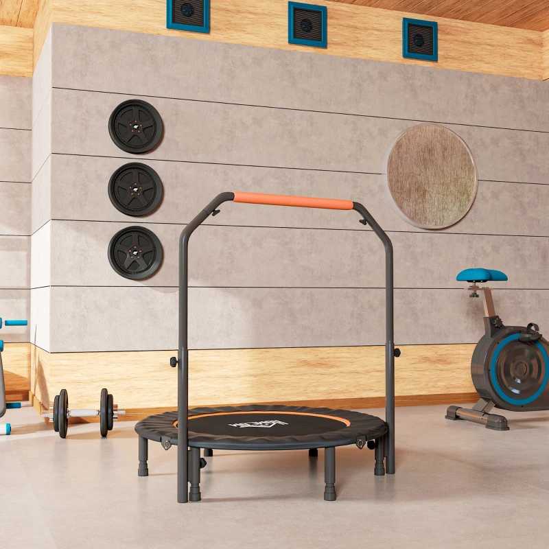 HOMCOM Trampolin Fitness Mini Pliabil de 45", cu Mâner Reglabil cu Spumă, Portocaliu