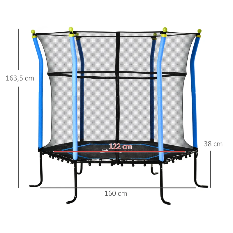 HOMCOM Kindertrampolin, mit Sicherheitsnetz, Randabdeckung, Stahlrahmen, bis 50 kg, 3-10 Jahre, blau, Ø163,5 x 163 cm