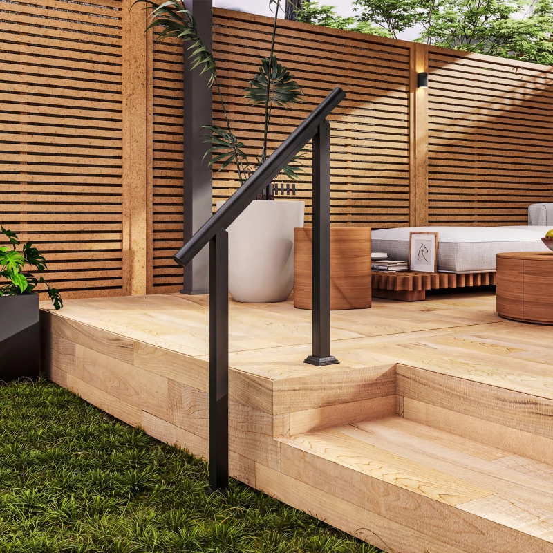 Outsunny Mână curentă exterioară pentru 1 la 3 trepte, mână curentă metalică pentru scări cu kit de instalare, negru