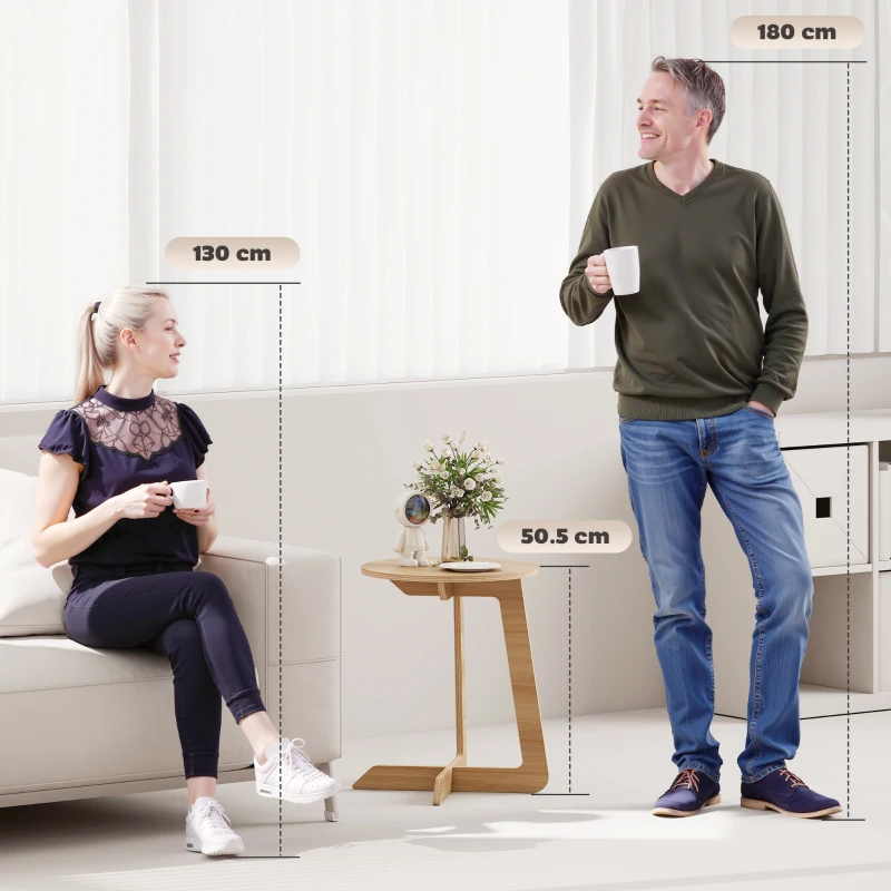 HOMCOM Mesa Auxiliar em Forma de C Mesa Redonda com Montagem Rápida Ideal para Espaços Pequenos Sala, Quarto Ø39x50,5 cm Madeira