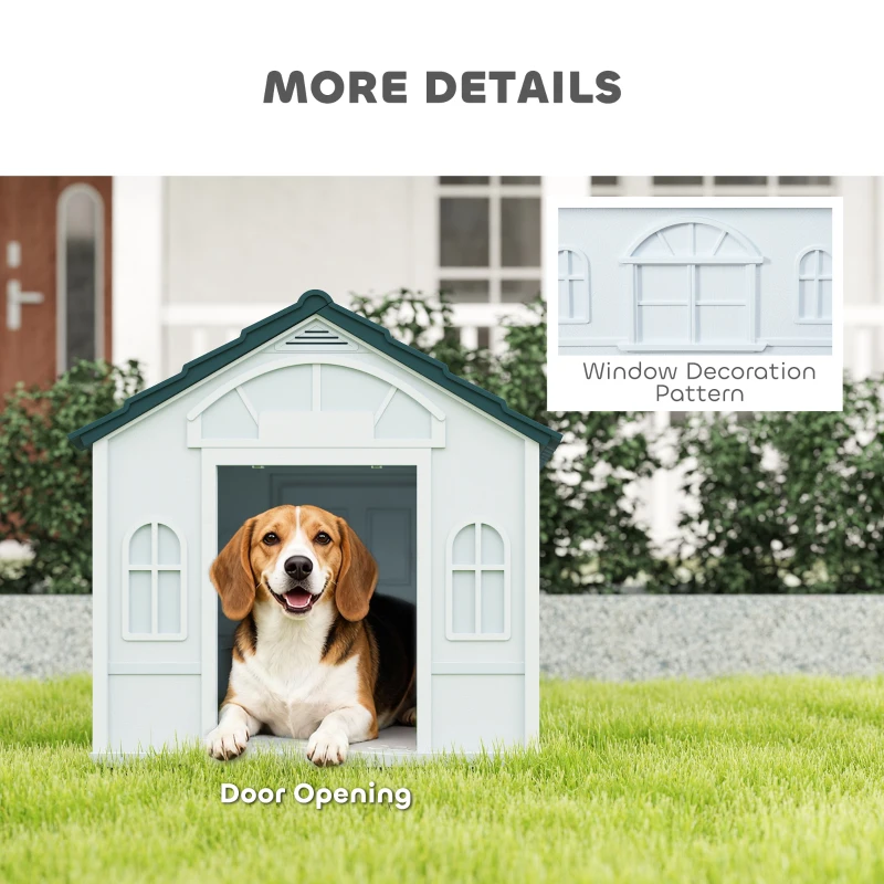 Plastic Weather-Resistant Dog House, for Indoors and Outdoors, Medium Dogs - White and Blue