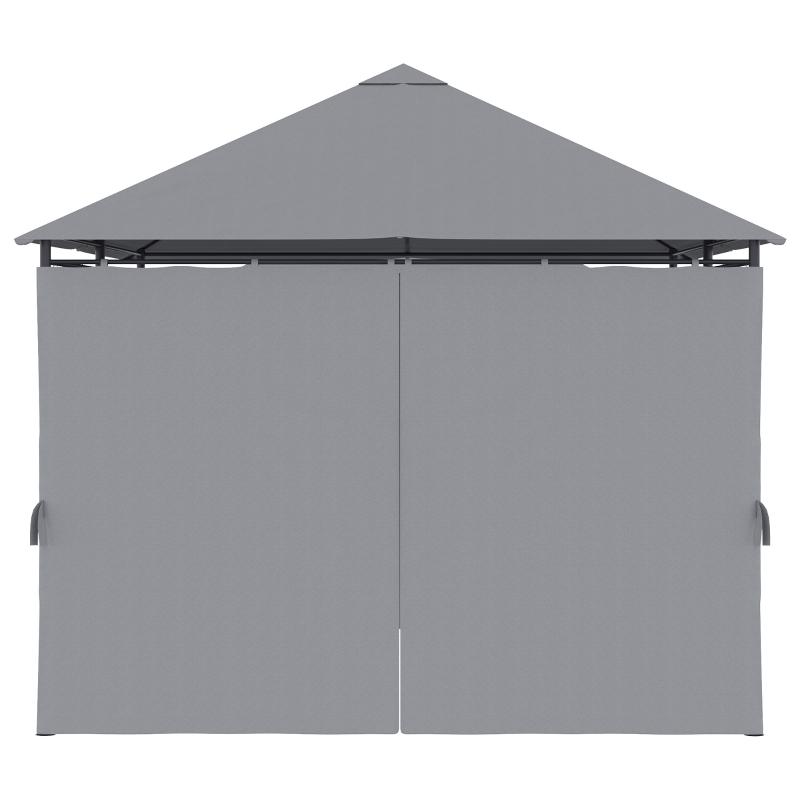 Outsunny Gazebo 3x4 m con 6 Pareti Rimovibili, 8 Fori di Drenaggio e 12 Picchetti, in Acciaio e Poliestere, Grigio e Nero