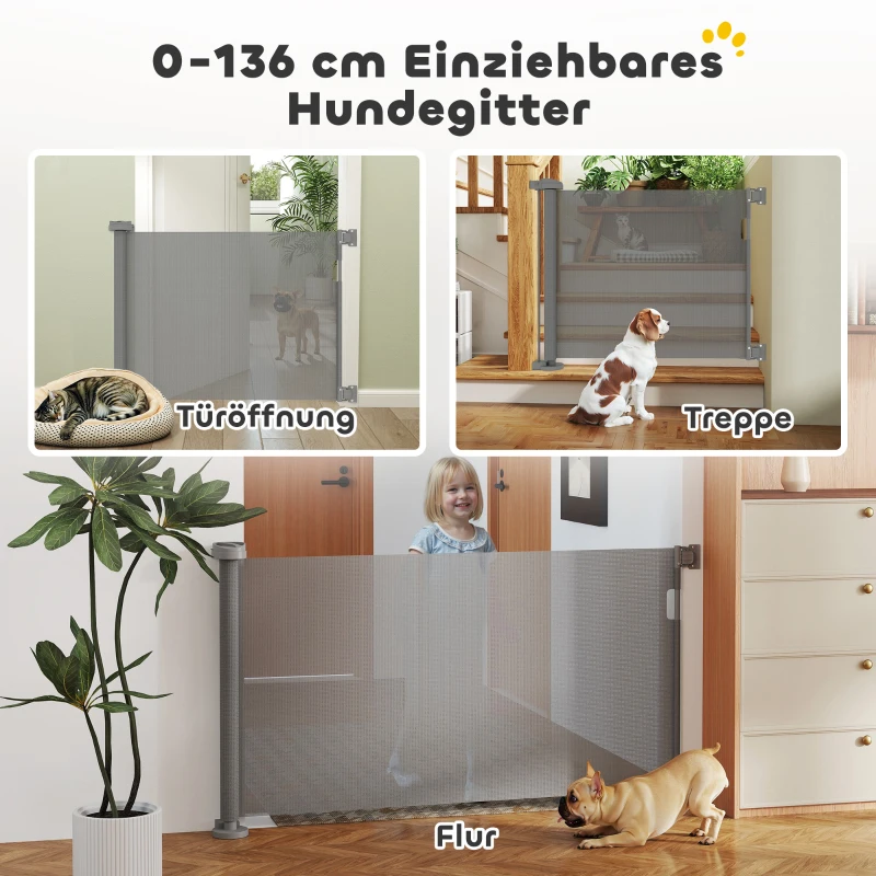 PawHut Treppenschutzgitter Ausziehbar 0-136cm 87 cm Hoch Türschutzgitter für Haustiere 142 x 10 x 87 cm Grau