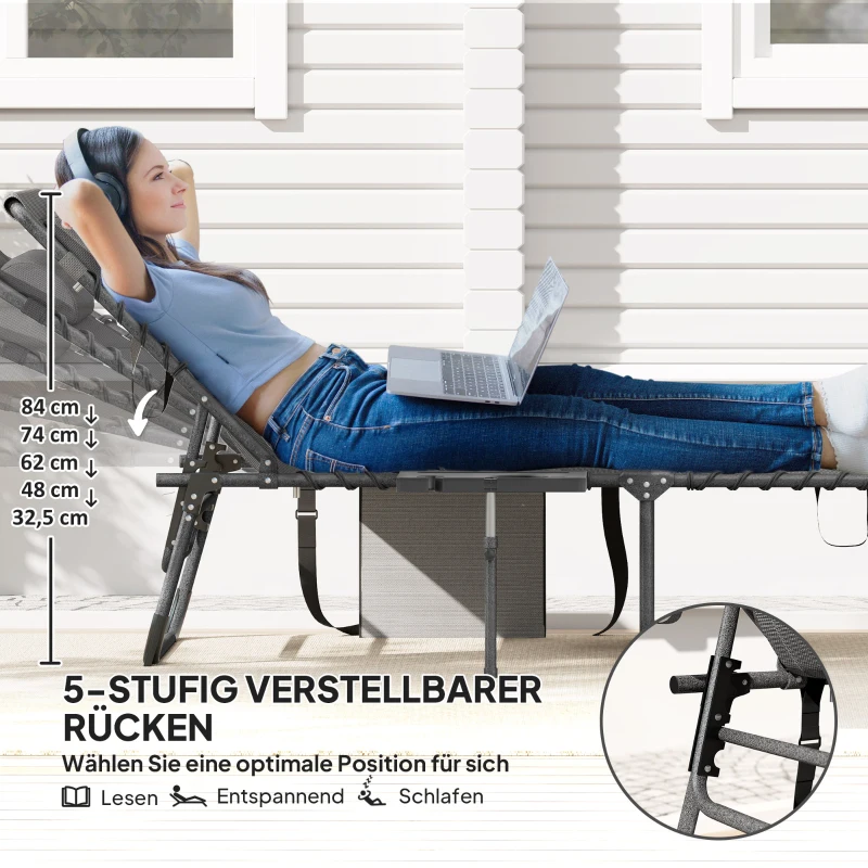 Outsunny Opvouwbare ligstoel tuinligstoel met kussen, ligstoel met 5-standen verstelbare rugleuning tot 120 kg