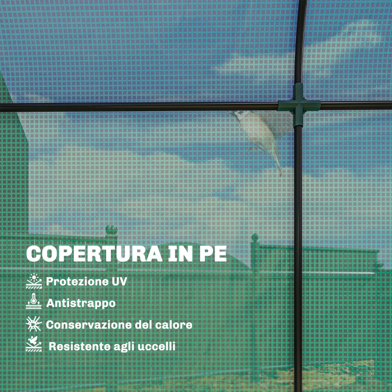 Outsunny Serra da Giardino con Rivestimento in PE, Porta Avvolgibile e Finestre a Rete, 170x68x200 cm, Verde