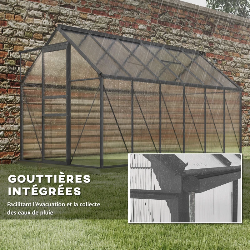 Outsunny Serre de jardin en aluminium polycarbonate avec fondation, serre avec fenêtre réglable porte coulissante 190x375x199cm