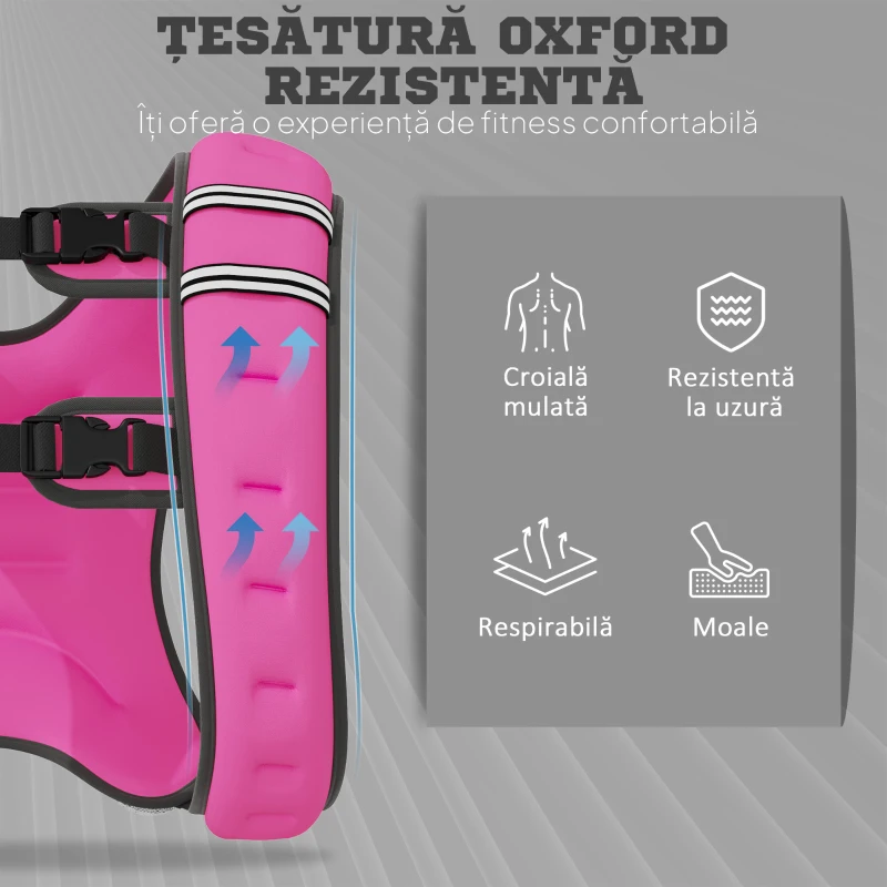 HOMCOM Vestă ponderată 8kg, respirabilă, cu buzunar pentru depozitare și bretele, din material Oxford, 40x35 cm, Roz