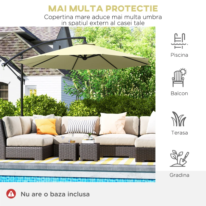 Outsunny Umbrela pentru Gradina Brat Deluxe Inclinabila cu Manivela, Φ3m