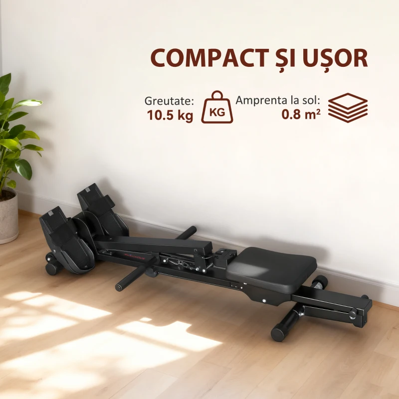 SPORTNOW Aparat de Vâslit pentru Acasă, Compact și Silențios cu Rezistență Elastică, Monitor LCD, Scaun Îmbunătățit, pentru Antrenament Complet al Corpului, Capacitate 150 kg, Economisire Spațiu, Negru