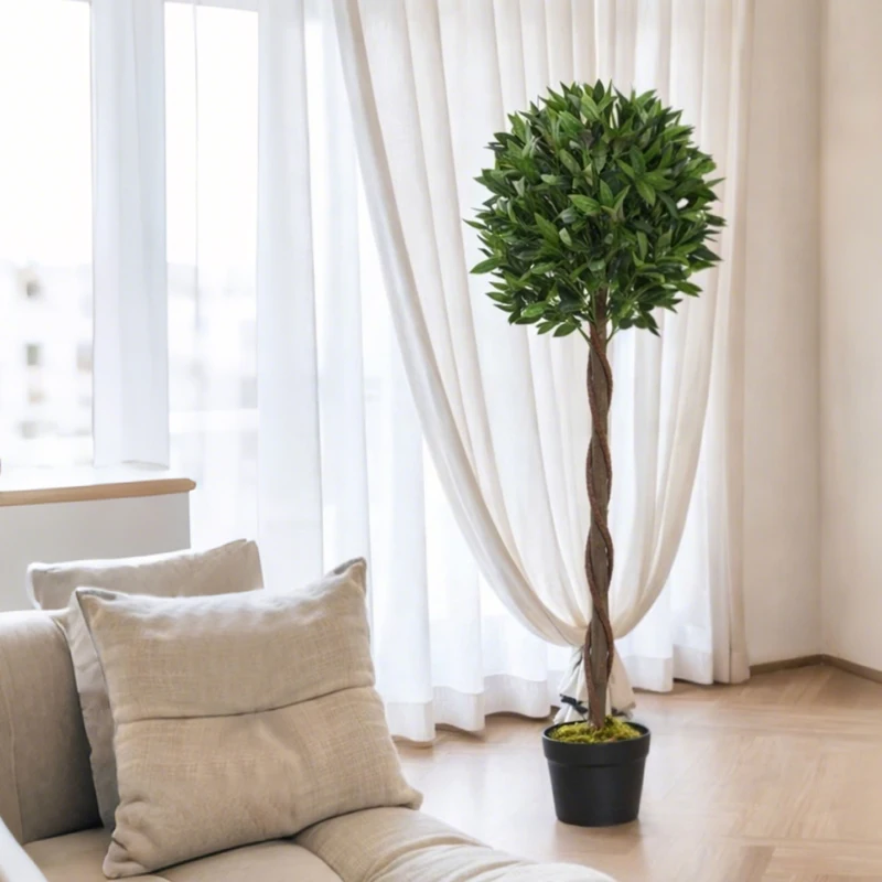 Outsunny 2er-Set Künstlicher Lorbeerbaum, 120 cm, Kunstpflanzen im Zementtopf, Kunststoff-Pflanzen für drinnen und draußen, Grün