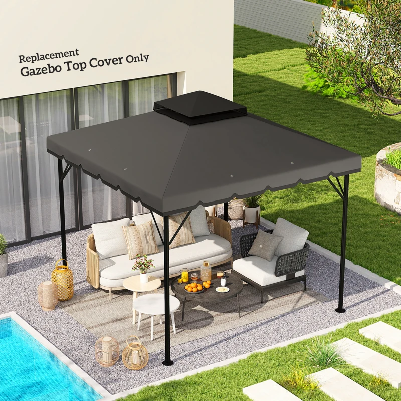 Outsunny Toit de rechange pour pavillon 3 x 3 m déperlant avec toit double et trous d'évacuation, Gris clair