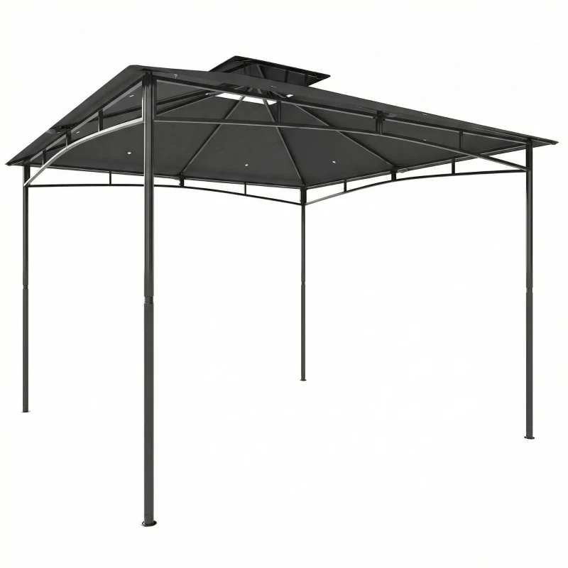 Outsunny Pavillon 3x3 m Imperméable Stable Résistant à l'hiver Pavillon de jardin avec cadre supérieur rétractable Double toit Gris foncé