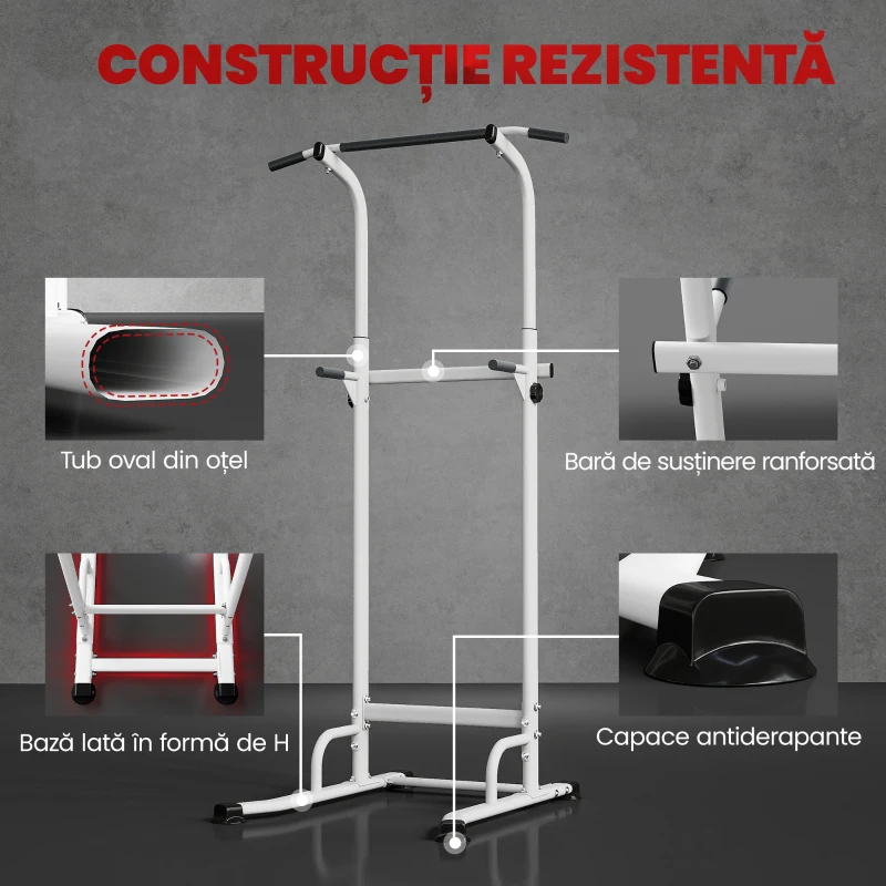 SPORTNOW Power Tower cu Bare Dip și Tracțiuni, Stație Multifuncțională cu Înălțime Reglabilă 176,5-227 cm, Structură din Oțel pentru Antrenament Acasă, Capacitate 120 kg
