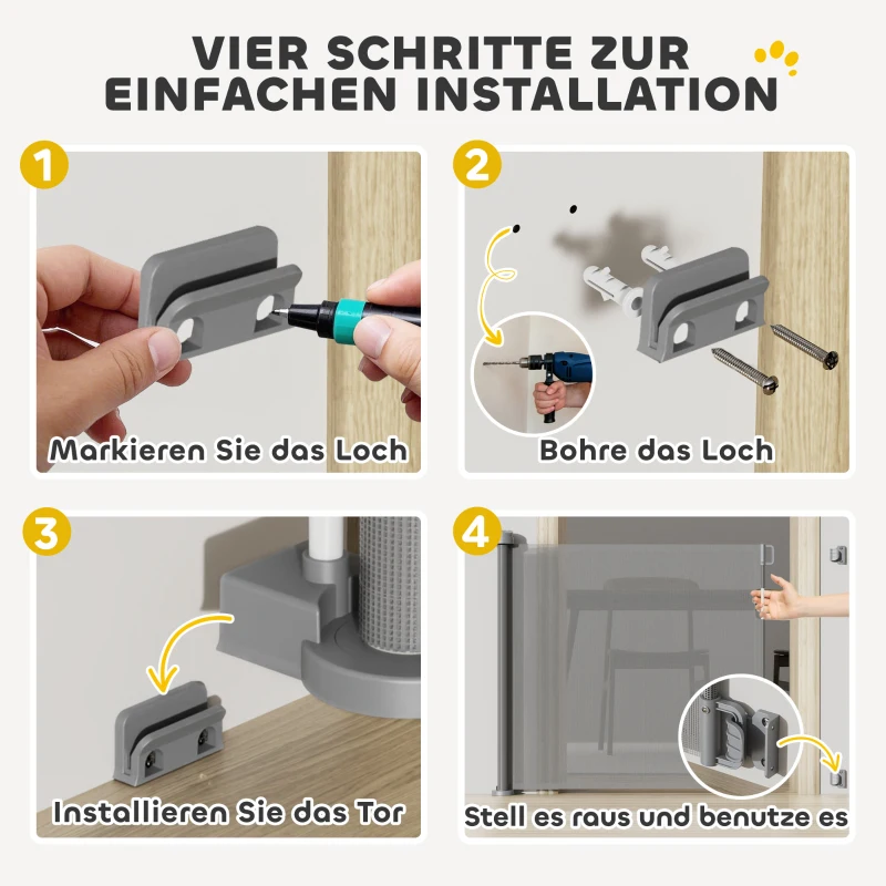 PawHut Treppenschutzgitter Ausziehbar 0-136cm 87 cm Hoch Türschutzgitter für Haustiere 142 x 10 x 87 cm Grau