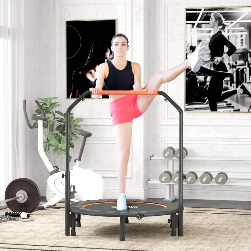 HOMCOM Trampolin Fitness Mini Pliabil de 45", cu Mâner Reglabil cu Spumă, Portocaliu