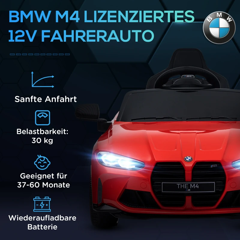 AIYAPLAY Elektro Kinderauto BMW M4, Sound & Licht, 3-5 km/h, inkl. Fernsteuerung, für 3-5 Jahre, Rot(m-4)
