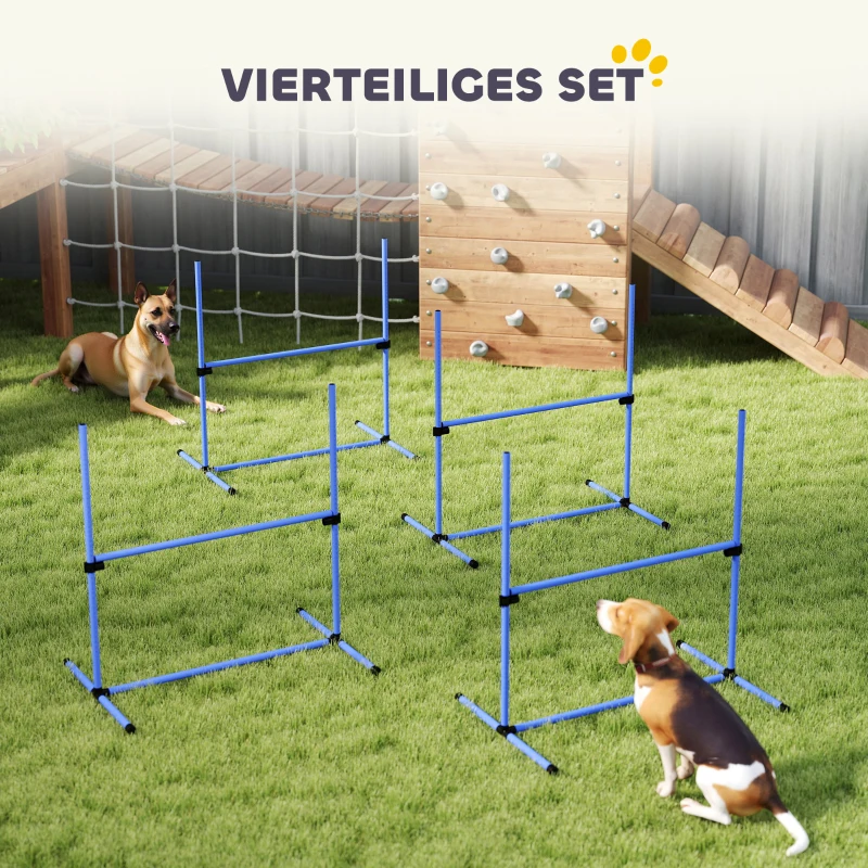 PawHut Agility Set Hunde 4-teiliges höhenverstellbar Agility-Ausrüstung Sprungstangen-Set Steckhürdenset mit 4 Hürden Tragetasche Koordinationstraining Sprungstangen-Set für Spiele Training