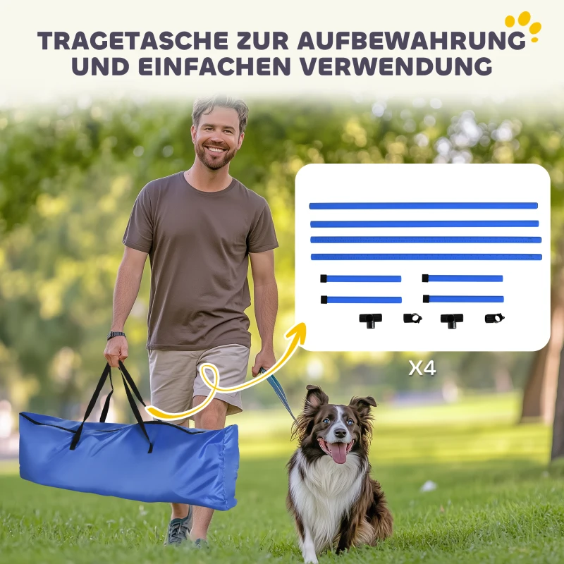 PawHut Agility Set Hunde 4-teiliges höhenverstellbar Agility-Ausrüstung Sprungstangen-Set Steckhürdenset mit 4 Hürden Tragetasche Koordinationstraining Sprungstangen-Set für Spiele Training
