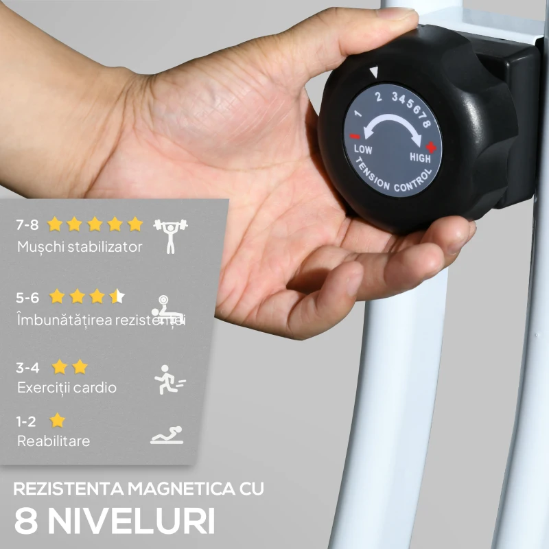 SPORTNOW Bicicletă Magnetică Pliabilă cu 8 Niveluri de Rezistență, Ecran LCD, Șa Reglabilă, Suport Tabletă, Roți, Senzor Puls, Oțel, Negru