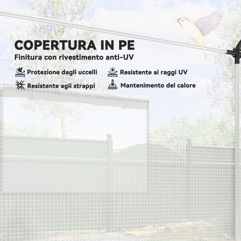 Outsunny Serra a Tunnel 2x3x2 m con Porte e Finestre Avvolgibili e Tetto a Punta, in Acciaio e PE, Bianco