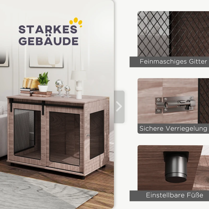 PawHut Hundebox, Transportbox für Hunde, Rückzugsbox für Haustiere, verschließbare Türen, 98 x 60 x 78 cm, Hellbraun