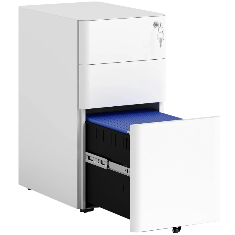 Vinsetto Aktenschrank aus Metall, Büroschrank, 3 Schubladen, rollbar, Weiß