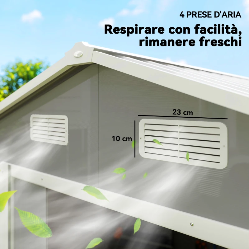 Outsunny Casetta porta Attrezzi con Porte Scorrevoli e 4 Prese d'Aria, in Acciaio e PP 196x236x208 cm, Grigio Chiaro