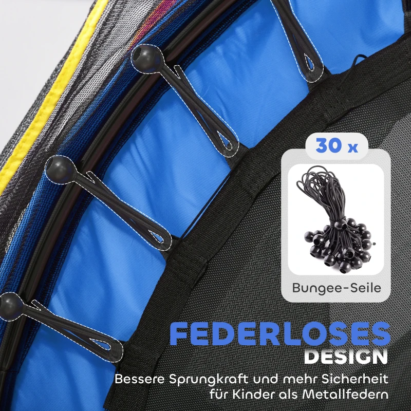 HOMCOM Kindertrampolin, Sicherheitsnetz, Gummifederung, bis 45 kg, Stahlgestell, Ø140x160cm, Bunt