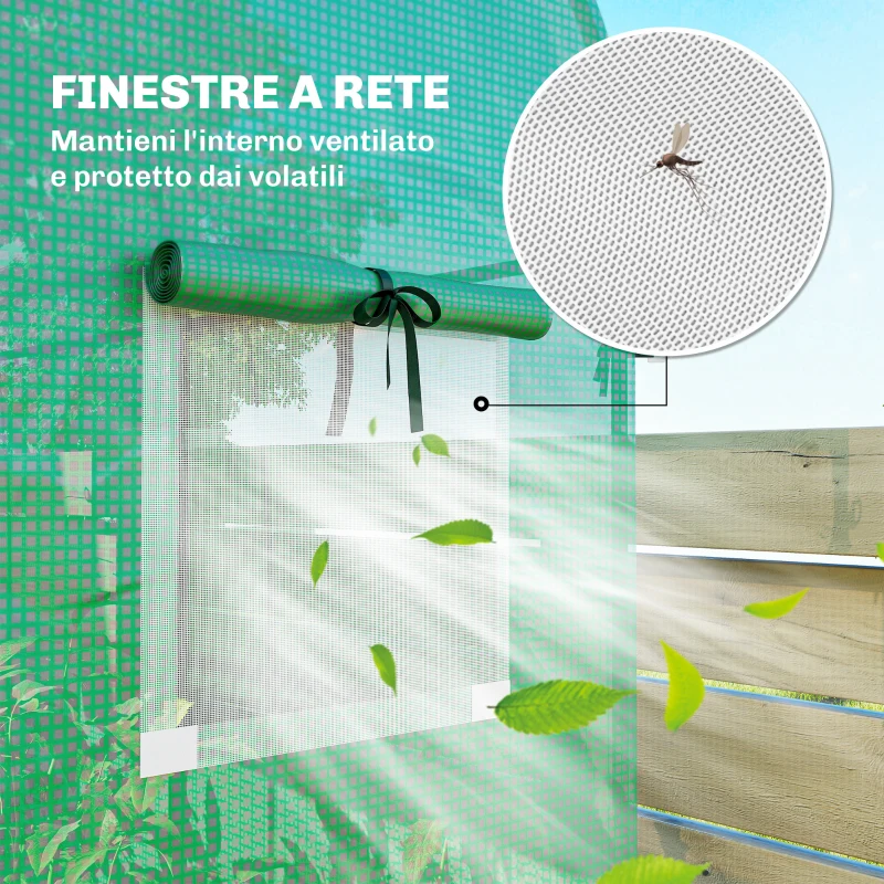 Outsunny Serra da Giardino con Rivestimento in PE, Porta Avvolgibile e Finestre a Rete, 170x68x200 cm, Verde