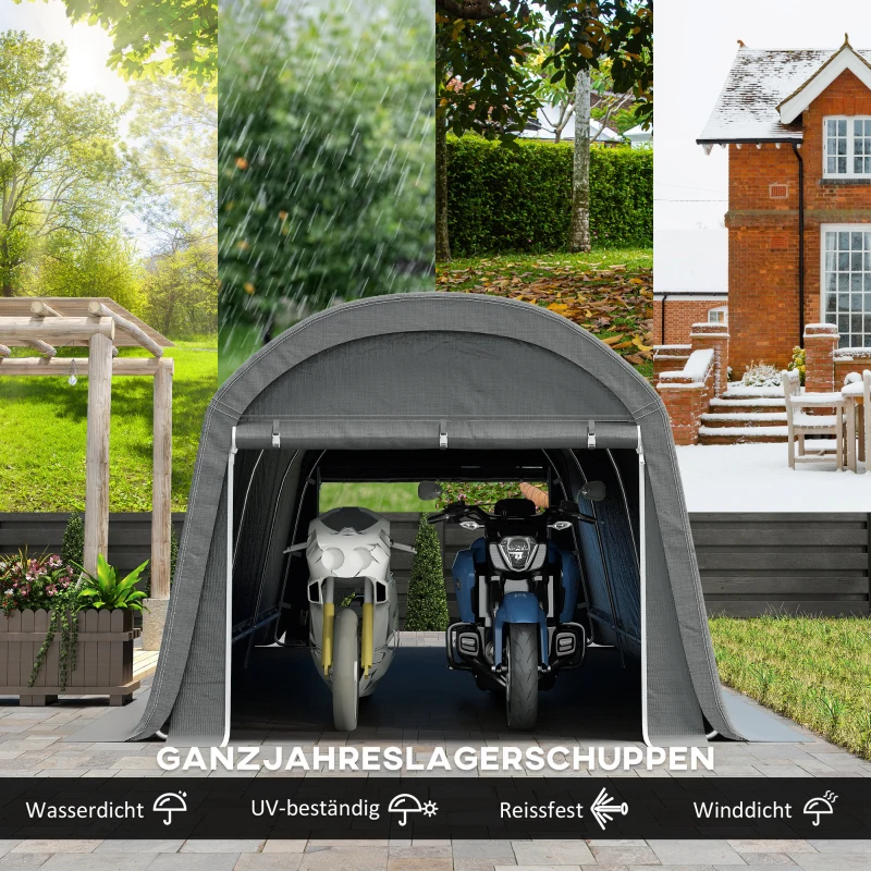 Outsunny Gartenschuppen mit Kunststoff-Plane, Werkzeugzelt, aufstellbare Garage, 300B x 600T x 230H cm, Dunkelgrau(m-4)